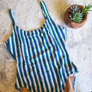 NWT J. Crew Factory Patina Blossom  Striped Scoopback One-Piece Swimsuit Medium